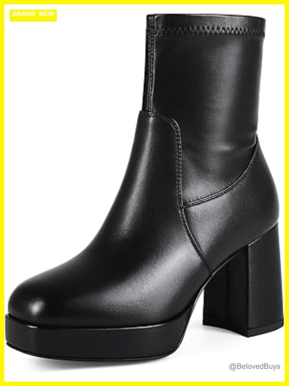 Square Toe Ankle Booties Stretch Chunky Platform Boots for Women